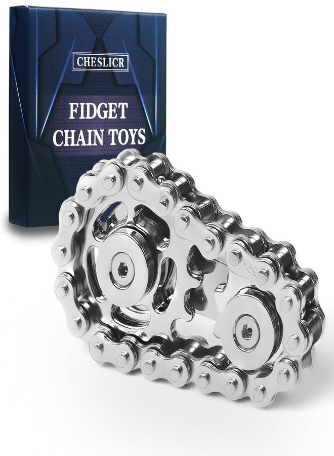 CHESLICR Fidget Spinners Toys for Adults Metal Figette Bike Chain Pain Stim Fidgets Toy for Teens ADHD Cool Gadgets Desk Offices Gift Anxiety Relief Item Stress Tool Sensory Spiky Toy - Stainless Steel Upgrade - Image 1